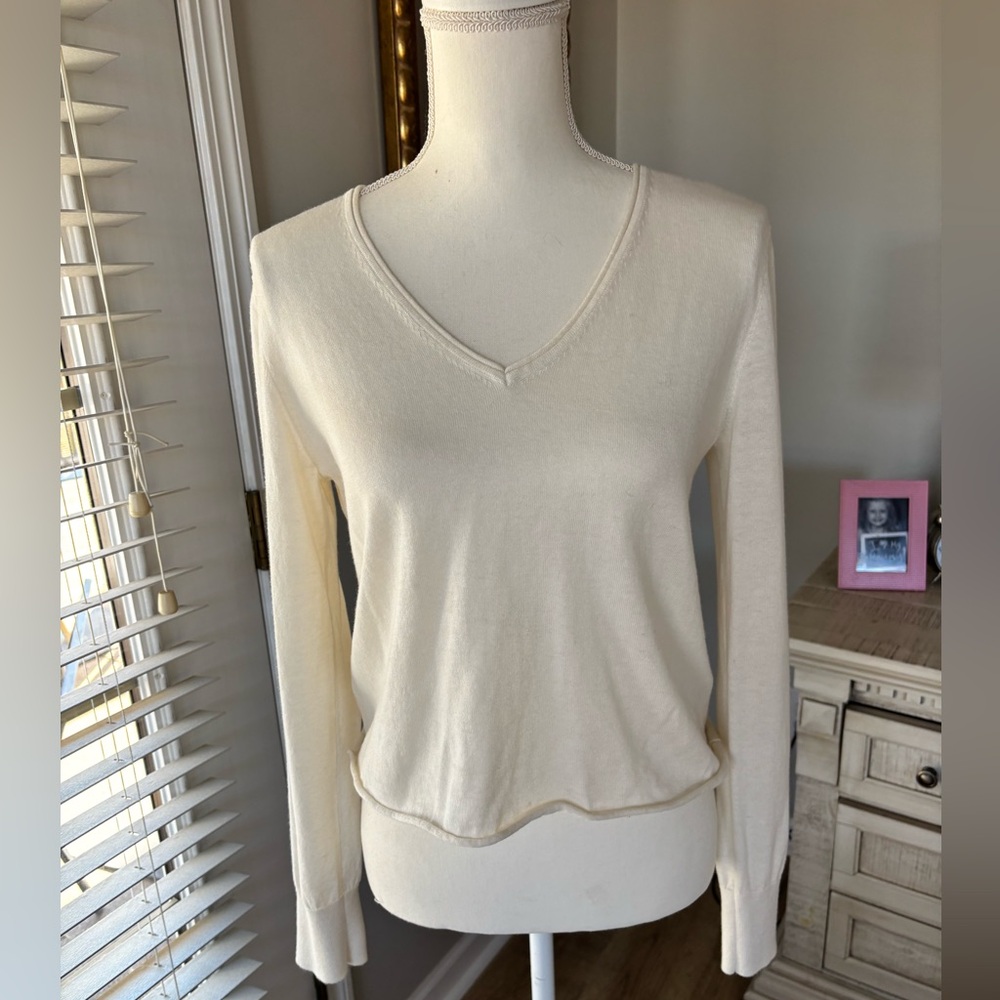 Crush cotton silk and cashmere blend lightweight sweater ivory  size XS